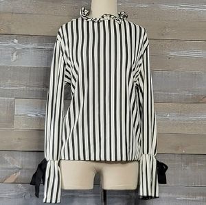 Zara Black and White Striped Open Lace Down Back Top